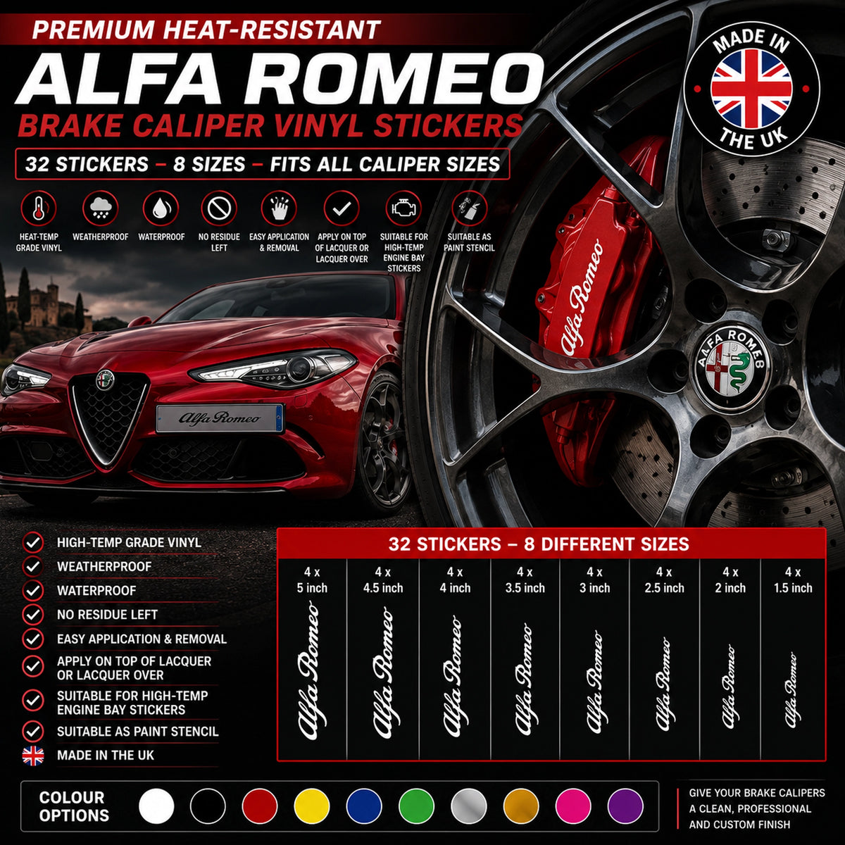 ALFA ROMEO Break Caliper  Quality Vinyl Decal Stickers