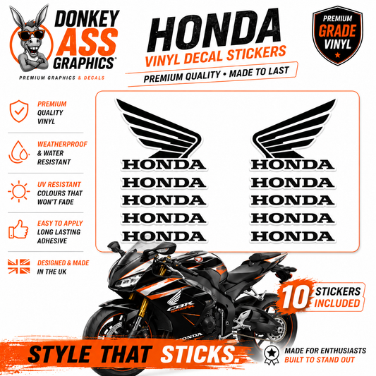 Honda Motorcycle Wing Vinyl Decal Sticker Set (10 Stickers)