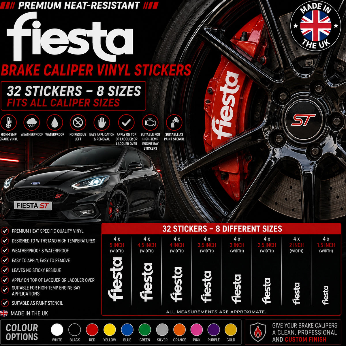 Ford Fiesta Break Caliper Quality Vinyl Decal Stickers