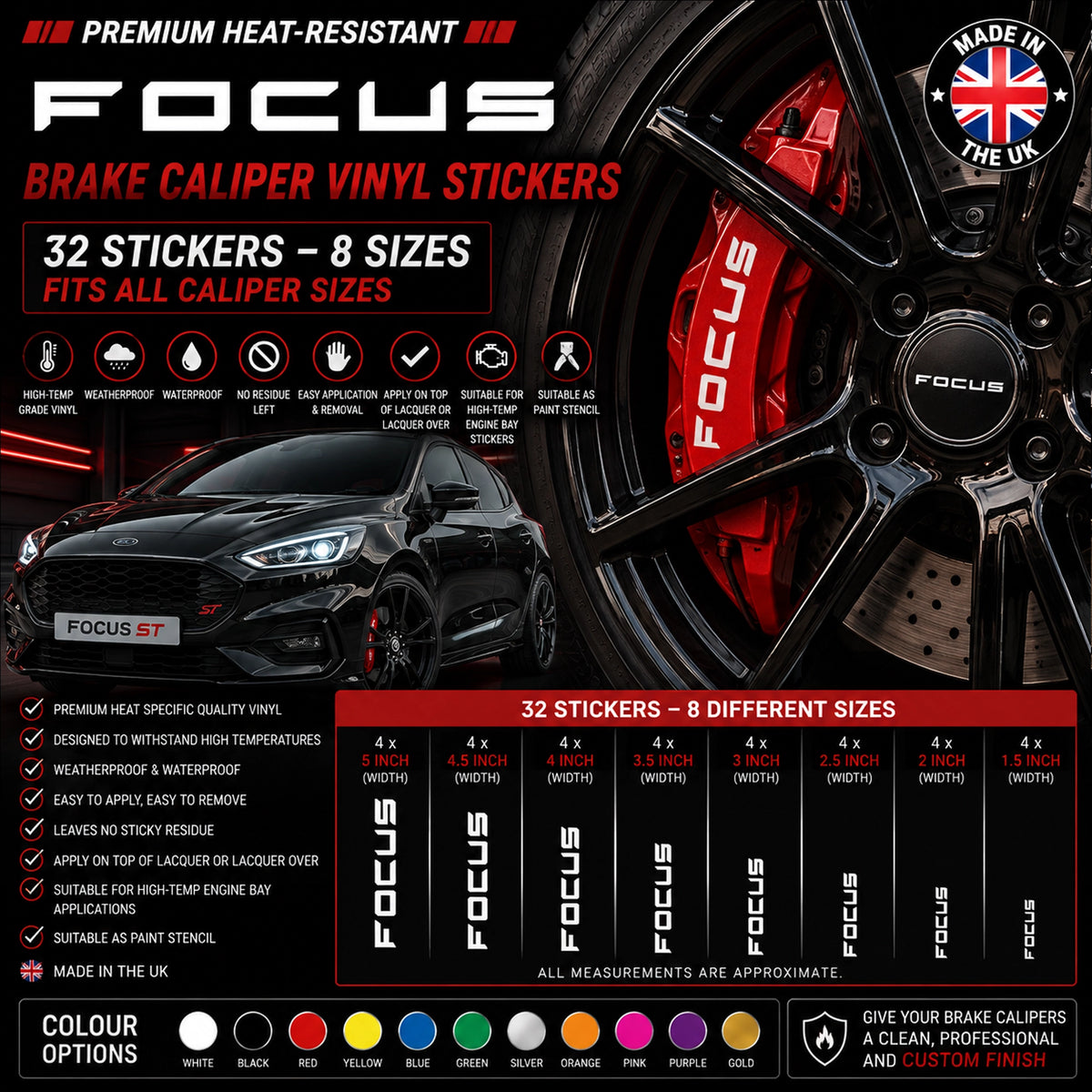 Ford Focus Break Caliper Quality Vinyl Decal Stickers