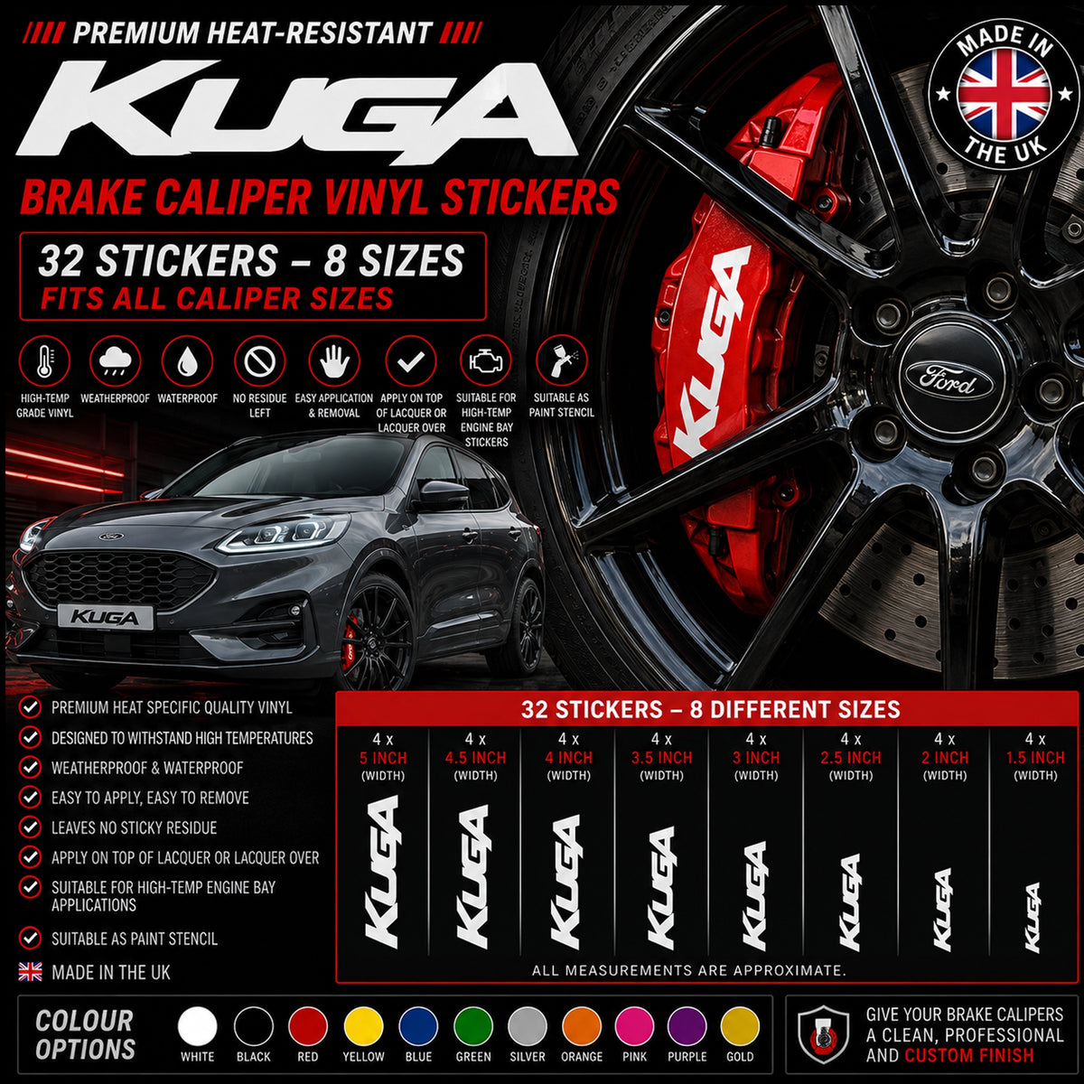 Ford Kuga Break Caliper Quality Vinyl Decal Stickers