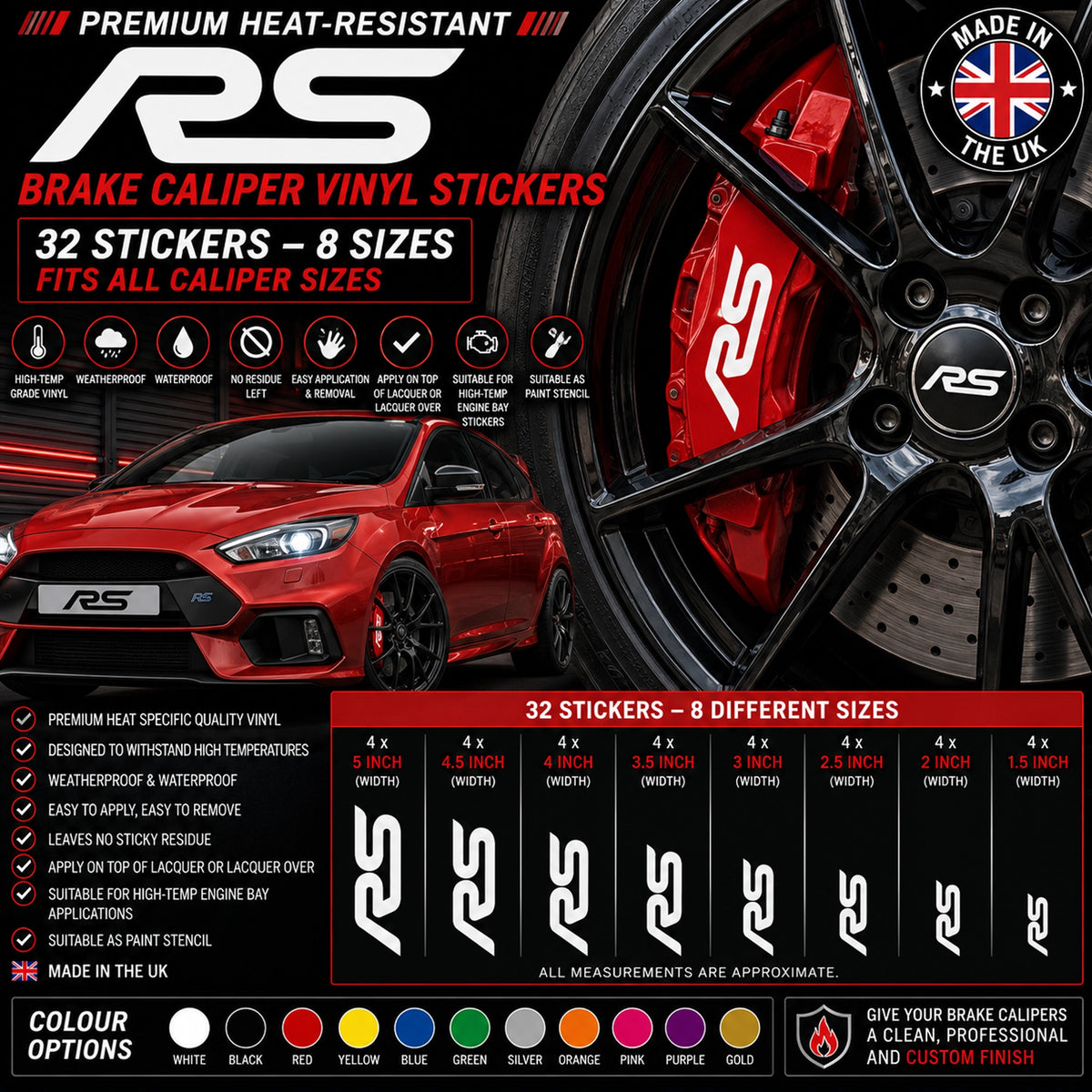 Ford RS Break Caliper Quality Vinyl Decal Stickers