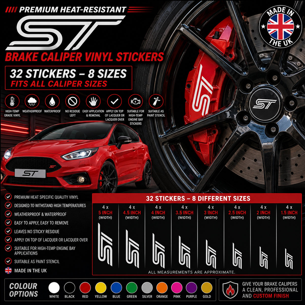 Ford ST Break Caliper Quality Vinyl Decal Stickers