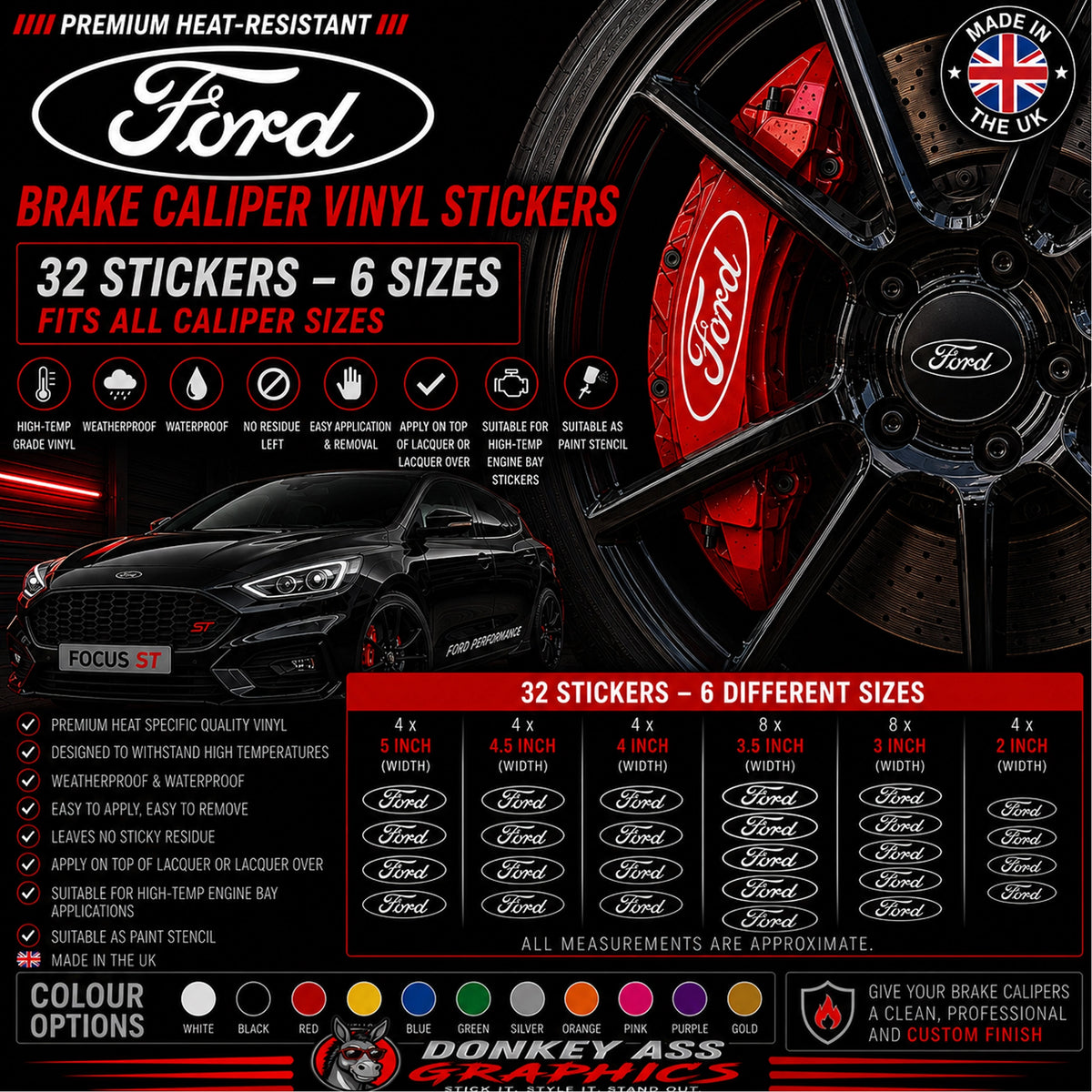 Ford Break Caliper Quality Vinyl Decal Stickers Style 4
