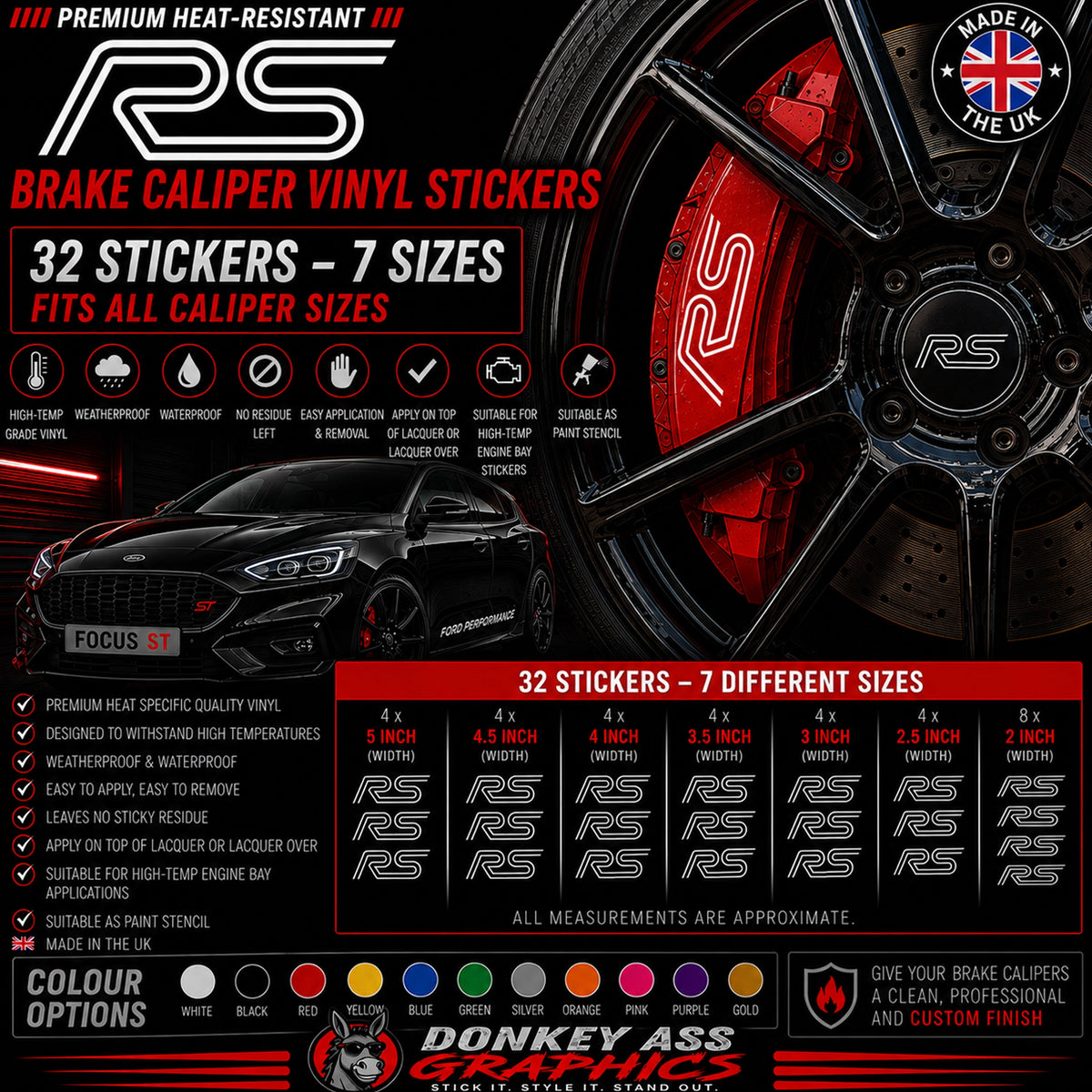 Ford RS Break Caliper Quality Vinyl Decal Stickers Style 2