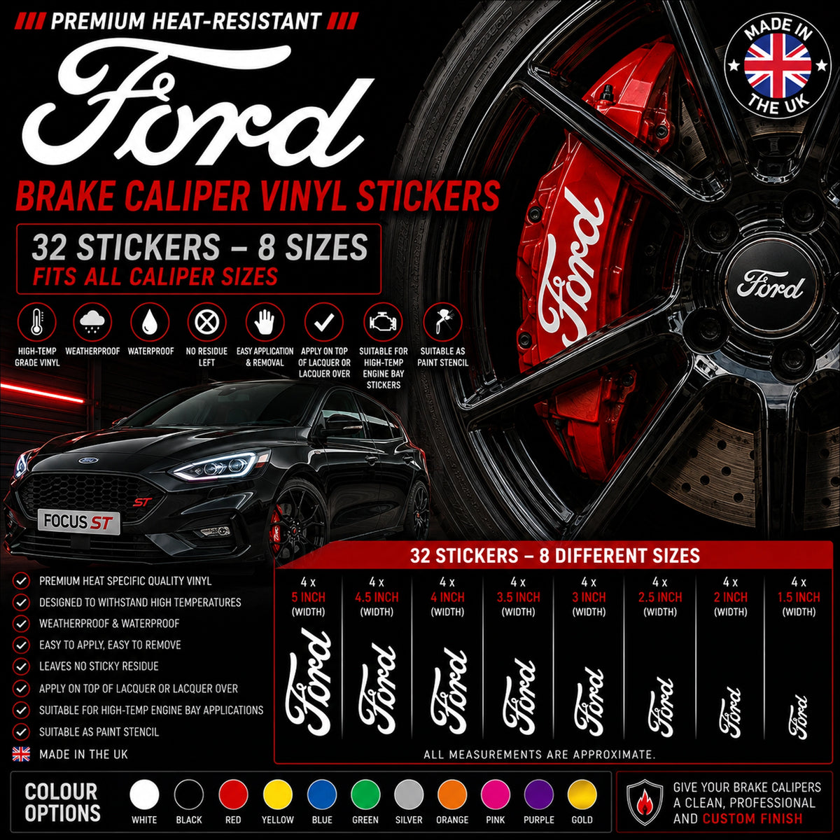 Ford Break Caliper Quality Vinyl Decal Stickers Style 3
