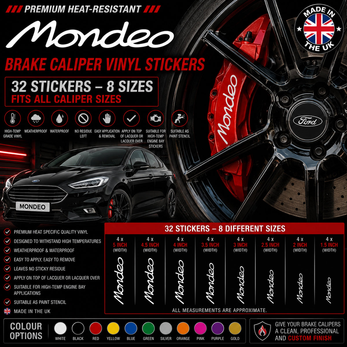 Ford Mondeo Break Caliper Quality Vinyl Decal Stickers