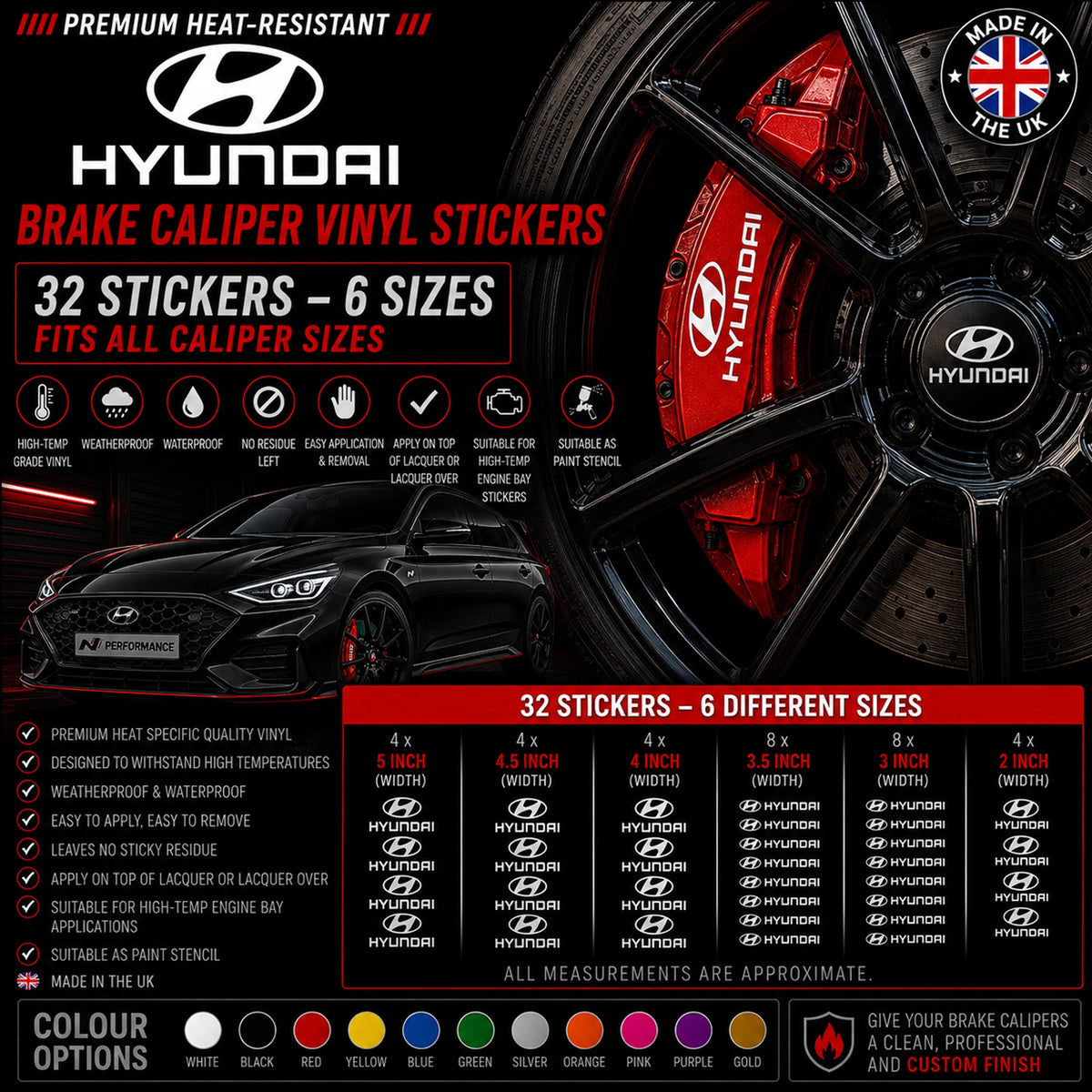 Hyundai Break Caliper Quality Vinyl Decal Stickers