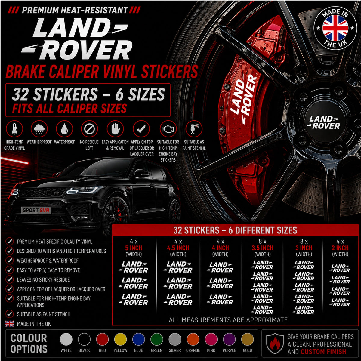 Land Rover Break Caliper Quality Vinyl Decal Stickers