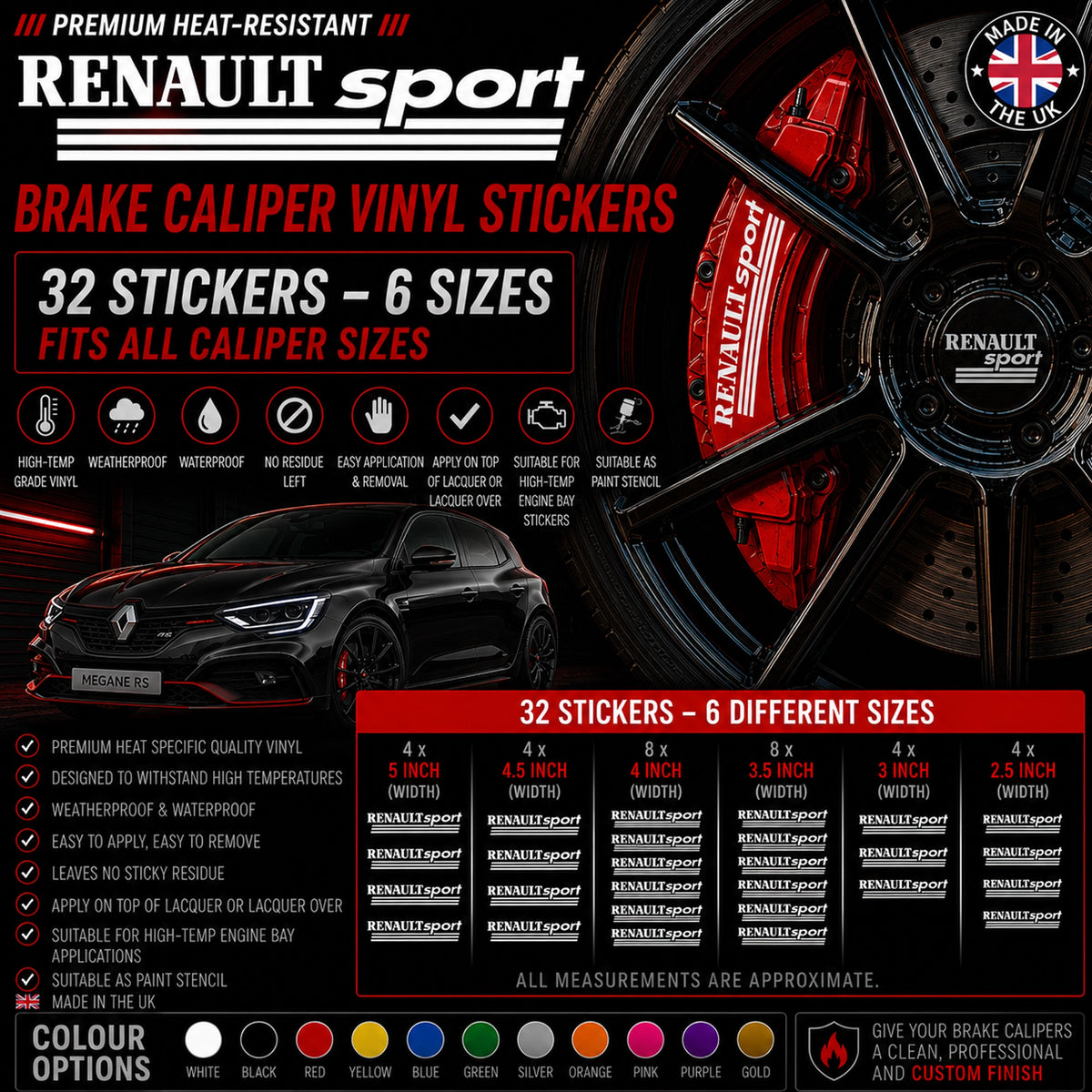 Renualt Break Caliper Quality Vinyl Decal Stickers