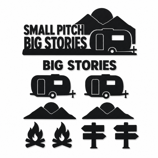 Small Pitch Big Stories Caravan & Motorhome Vinyl Sticker Set – 10 Piece